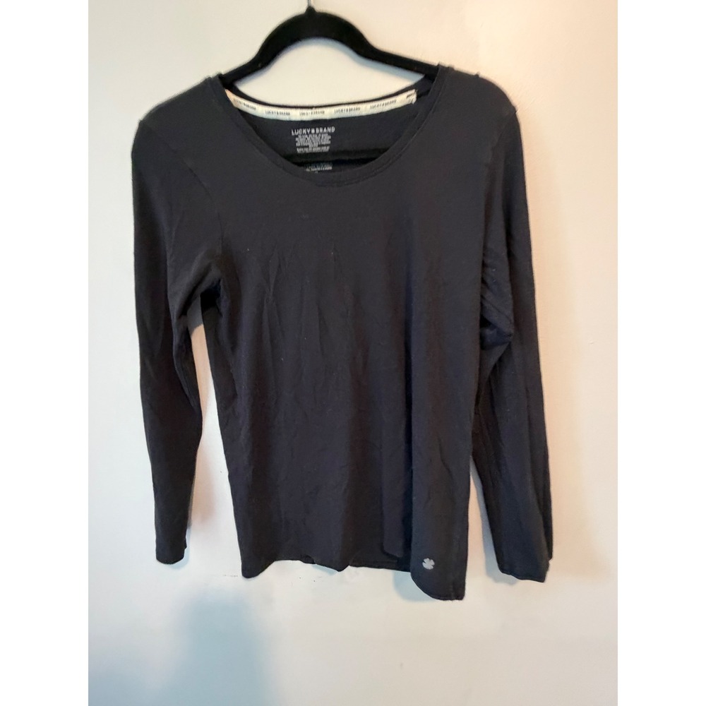 Lucky Brand Womens Black Long Sleeve Scoop Neck Cotton Modal Blend Tee Size M
